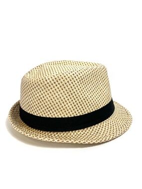 Straw Panama Fedora Hat with Black Ribbon Band